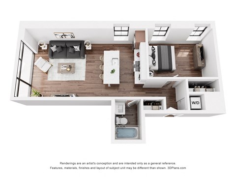 Floor plan for 1 bed, 1 bath